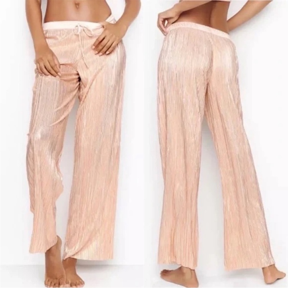 Victoria’s Secret Rose Gold Pleated Lame Drawstring Waist Pants Size Small